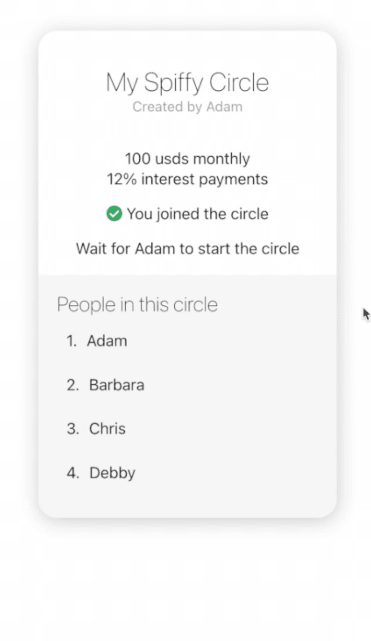 My Spiffy Circle with all four members joined — 'Wait for Adam to start the circle'